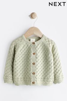 Sage Green Baby Pointelle Knitted Cardigan (0mths-2yrs) (Q73139) | SGD 22 - SGD 26