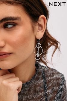 Silver Tone Linking Circle Drop Earrings (Q73145) | AED34