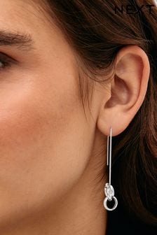 Silver Plated Circle Drop Pull Through Earrings (Q73146) | $16