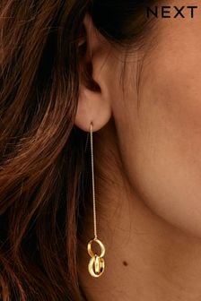 Gold Plated Circle Drop Pull Through Earrings (Q73149) | EGP600