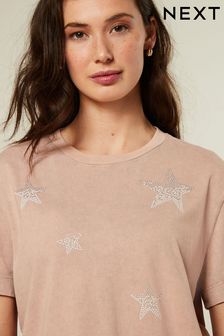 Rosa - Verwaschenes T-Shirt mit Sternen (Q73158) | 39 €