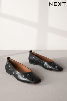 שחור - נעלי בובה מעור עם דוגמת עיניות דגם Signature (Q73164) | ‏154 ‏₪