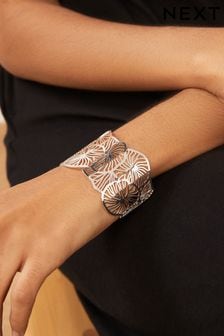 Silver Tone Filigree Floral Cuff Bracelet (Q73166) | AED60