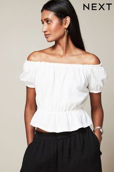 Weiß - Bluse mit Puffärmeln und Carmen-Ausschnitt (Q73178) | 26 €
