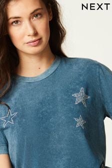 Blue Short Sleeve Washed Star T-Shirt (Q73192) | 139 SAR