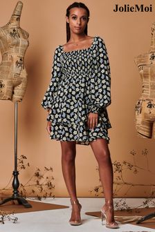Jolie Moi Black Shirred Bodice Mini Smock Dress (Q73195) | 247 QAR