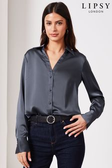 Lipsy Blue Satin Button Through Shirt (Q73206) | AED105
