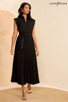 Love & Roses Black Sleeveless Pleated Midi Dress (Q73222) | $99