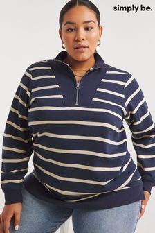 Simply Be blauwe sweatertop met strepen en halve rits (Q73466) | €23
