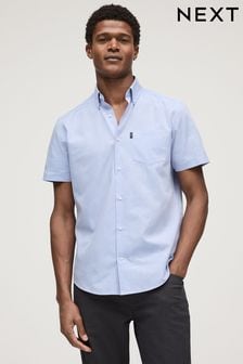 Pale Blue Regular Fit Short Sleeve Easy Iron Button Down Oxford Shirt (Q73467) | $31
