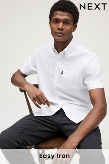 White Slim Fit Short Sleeve Easy Iron Button Down Oxford Shirt (Q73476) | $31