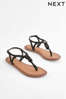 Black Regular/Wide Fit Forever Comfort® Leather Knot Slingback Sandals (Q73495) | HK$170