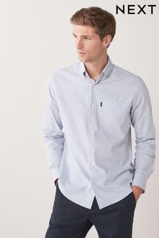 白色/藍色條紋 - 標準剪裁 - 易燙紐扣牛津襯衫 (Q73496) | NT$840