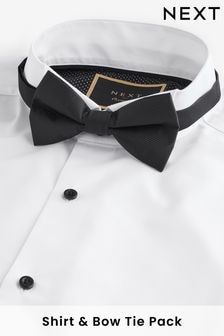 White/Black Slim Fit Double Cuff Slim Fit Shirt And Bow Tie Pack (Q73603) | $56