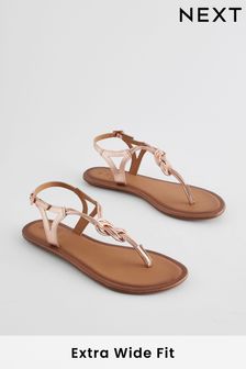Rose Gold Extra Wide Fit Forever Comfort® Leather Knot Slingback Sandals (Q73661) | MYR 91