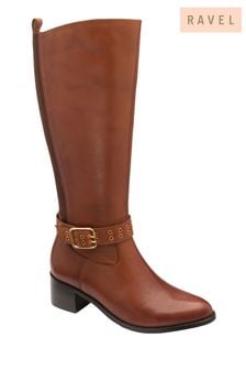 Ravel Brown Leather Zip-Up Knee High Boots (Q73682) | AED776