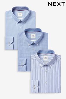 Light Blue/Blue Check/Blue Stripe Regular Fit Easy Care Single Cuff Shirts 3 Pack (Q73708) | ￥12,300