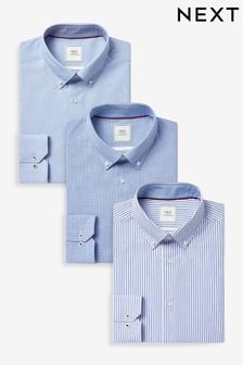 Light Blue/Blue Check/Blue Stripe Regular Fit Easy Care Single Cuff Oxford Shirts 3 Pack (Q73708) | $105