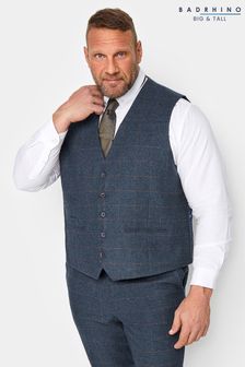BadRhino Big & Tall Navy Blue Tweed Wool Mix Check Suit Waist Coat (Q73735) | SGD 106