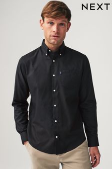 黑色 - 標準剪裁 - 易燙紐扣牛津襯衫 (Q73749) | NT$840