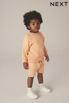 Light Orange Oversized Crew Neck Sweatshirt and Shorts Set (3mths-7yrs) (Q73780) | €17 - €22