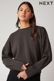 Dark Brown Slinky Crew Neck Long Sleeve Sweatshirt (Q73804) | $50