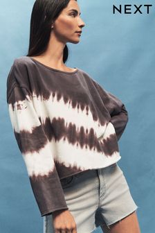 Navy Tie Dye Relaxed Fit Slouch Sweat Top (Q73810) | 117 QAR
