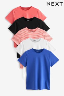 Black/White/Coral/Stripe/Cobalt 5 Pack Crew Neck Cotton Rich T-Shirt (Q73854) | SGD 45