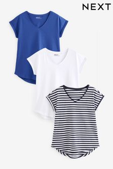 Multi V-Neck Cap sleeve T-Shirts 3 Pack (Q73871) | AED92