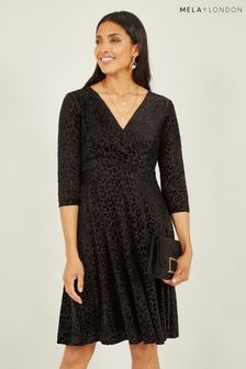 Mela絲絨豹紋3/4袖裹身式高腰連身裙 (Q73962) | NT$2,100
