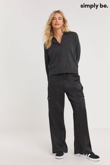 Simply Be Black Satin Cargo Trousers (Q74004) | €54