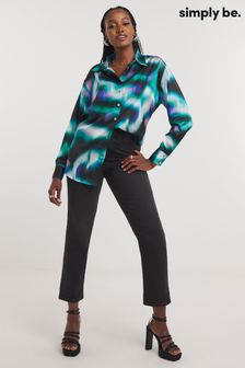 Simply Be Blue Abstract Print Relaxed Fit Satin Shirt (Q74012) | LEI 167