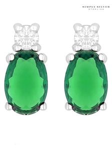 Simply Silver Sterling Silver Tone 925 Emerald Earrings (Q74105) | €32