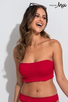 Pour Moi Red Free Spirit Strapless Shirred Bandeau Underwired Bikini Top (Q74148) | $58