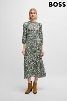 BOSS Animal Printed Long Sleeve Button Placket Midi Dress (Q74243) | $495