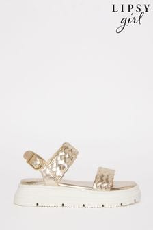 Lipsy Gold Chunky Flat Double Strap Sandal (Q74294) | Kč1,100 - Kč1,250