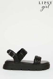 Lipsy Black Chunky Flat Double Strap Sandal (Q74299) | Kč1,100 - Kč1,250