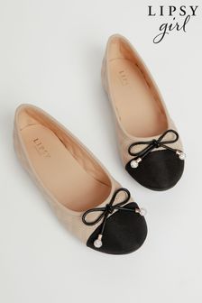 Lipsy Cream Flat Toe Cap Bow Ballet Pumps (Q74307) | €27 - €32