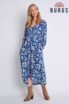 Burgs Womens Blue Whimble Midi Dress with Scallop Trim (Q74410) | kr701