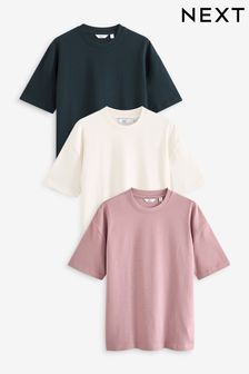 Navy Blue/Pink/Ecru Relaxed Fit Heavy weight T-Shirts 3 Pack (Q74596) | €56