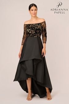 Adrianna Papell jurk van zwarte taft met kralen (Q74605) | €458