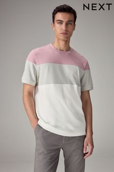 粉色/灰色/白色 - 織紋拼色T恤 (Q74611) | NT$690