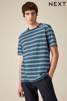 Marineblau - Texturiertes T-Shirt mit Streifen (Q74621) | 27 €