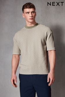 Neutral Zig Zag Texture Relaxed Fit T-Shirt (Q74622) | 113 SAR