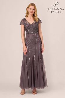 Adrianna Papell Purple Studio Beaded Long Dress (Q74648) | AED937