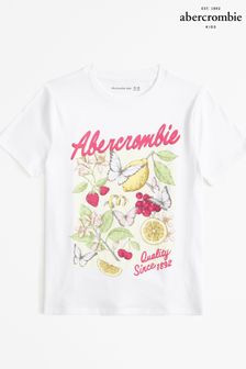 Abercrombie & Fitch Short Sleeve Fruit Graphic Logo White T-shirt (Q74687) | 121 ر.س