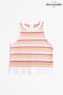 Abercrombie & Fitch Pink Crochet Knitted Tank Top Vest With Flower Hem Detail (Q74691) | €36
