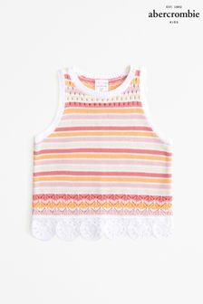 Abercrombie & Fitch Pink Crochet Knitted Tank Top Vest With Flower Hem Detail