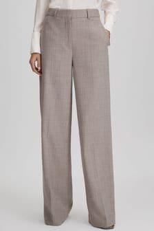 Reiss Oatmeal Hazel Wool Blend Wide Leg Suit Trousers (Q74807) | OMR149