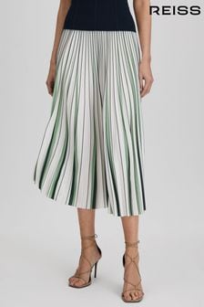 Reiss Green/Cream Saige Pleated Striped Midi Skirt (Q74808) | 1,161 QAR